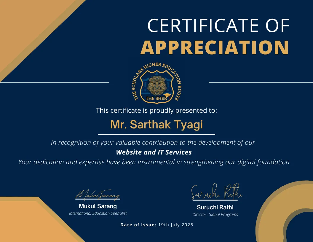 Business Head - IT & Web Operations certificate